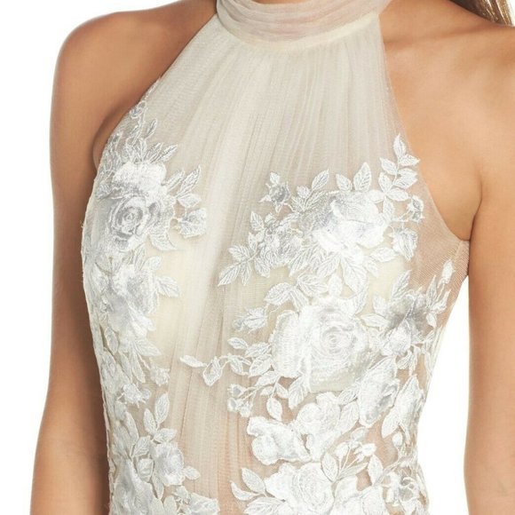 🆕TADASHI SHOJI Embroidered Trumpet Halter Wedding - Picture 2 of 9